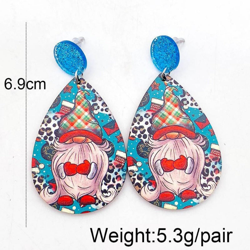 Wholesale Christmas Water Drop Wooden Earrings